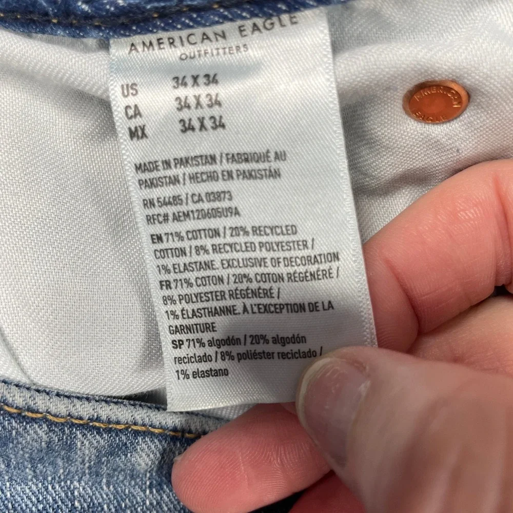 American Eagle Jeans Mens 34x34 Blue Athletic Fit Distressed Stretch Airflex NEW